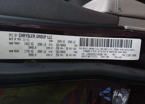 2012 Dodge Durango Crew z USA, uszkodzony, nr VIN 1C4RDHDGXCC144398